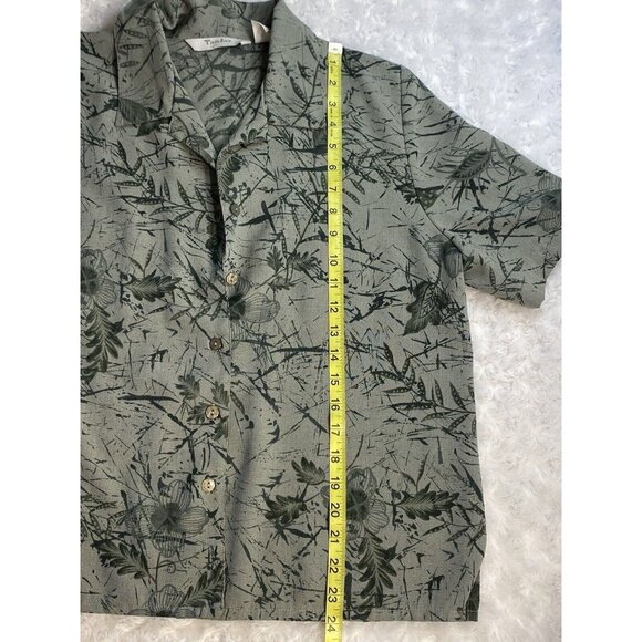 TanJay Casual button down Short Sleeve blouse size 12 P Olive Green VTG - Picture 7 of 9